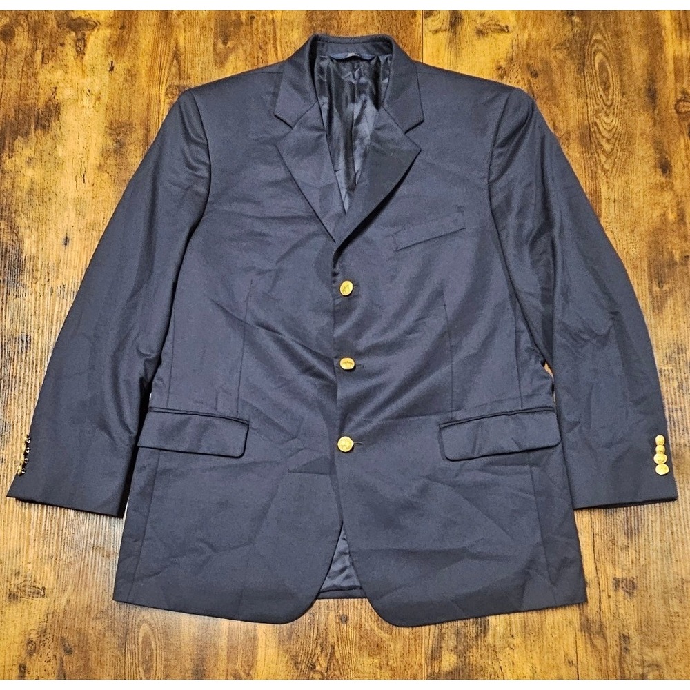 Brooks Brothers 346 Mens Navy Blue Blazer Gold Crest Buttons 3 Button Jacket